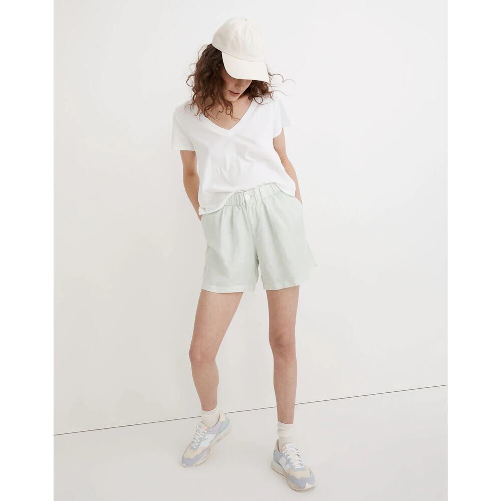 NWT Madewell Women's Green Linen-Blend Pull-On Pleated Short Sz S